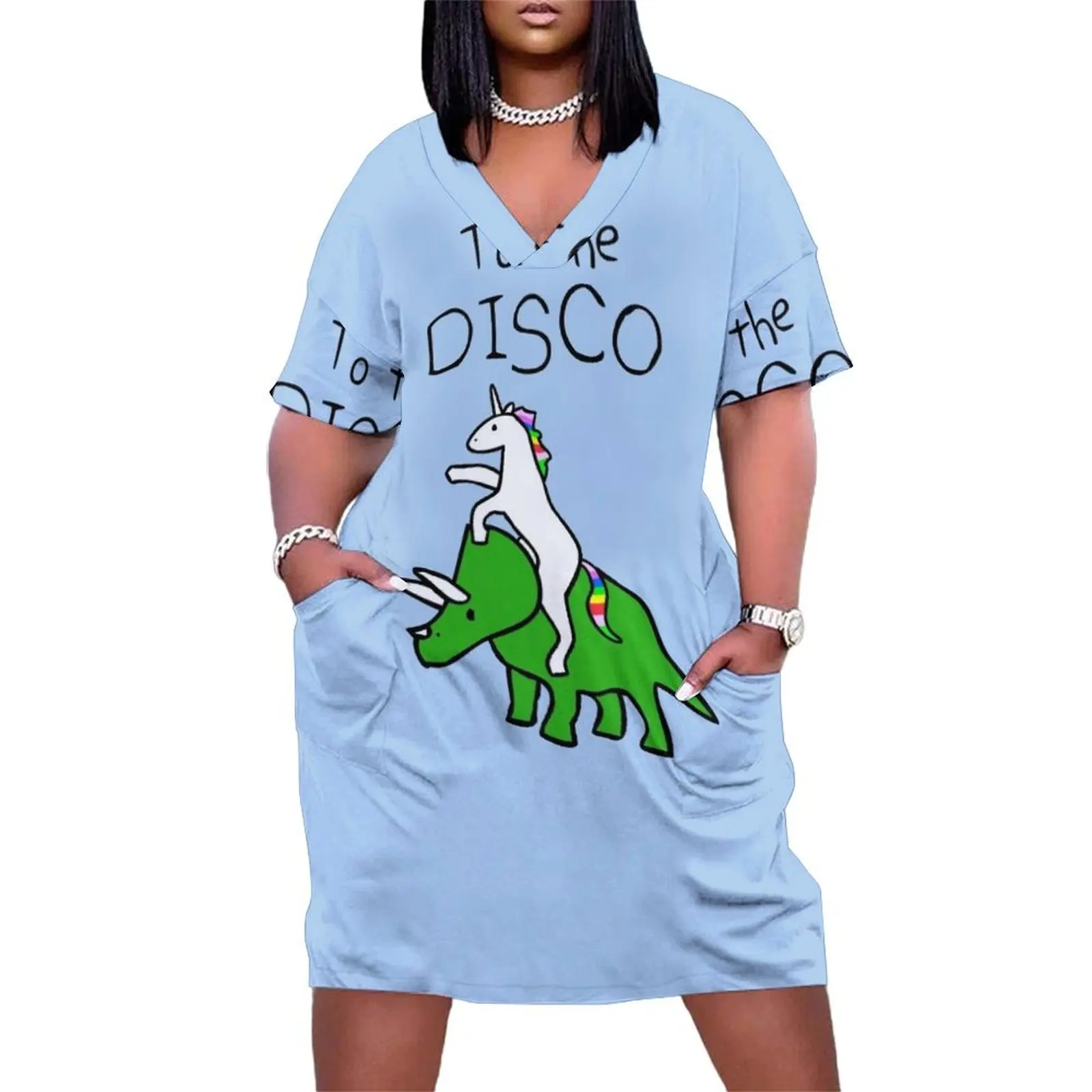 

To The Disco (Unicorn Riding Triceratops) Loose Pocket Dress Dress for pregnant women summer clothes for women