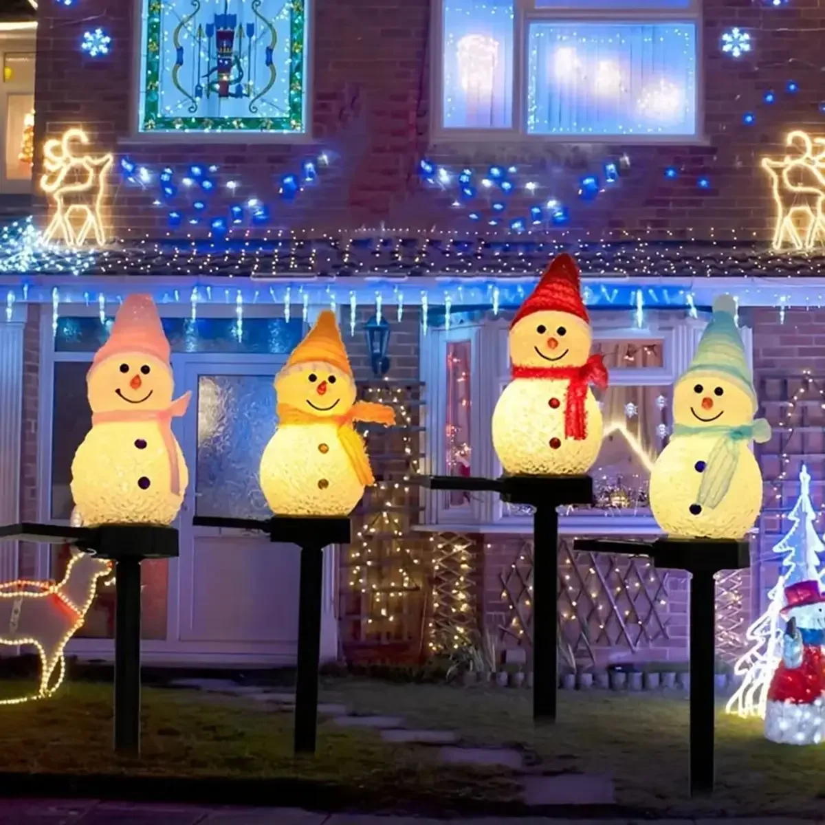 LED Snowman Solar Garden Light Outdoor Ground Stake Light Solar Powered Xmas Pathway Lights For Christmas Lawn Yard Decoration