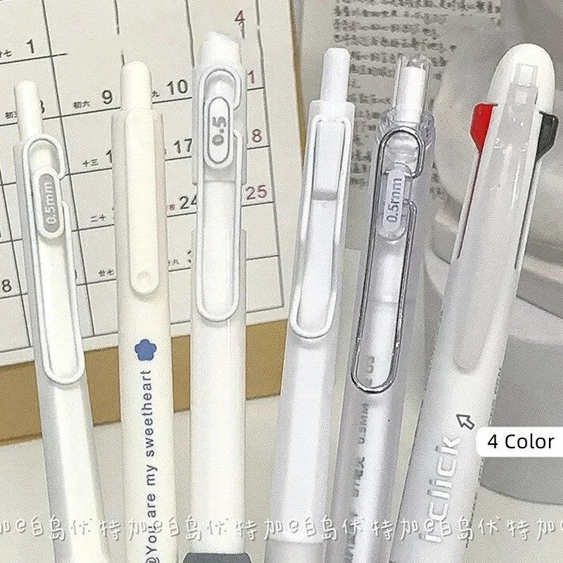 6pcs/set Simplicity Gel Pen Ballpoint Pen Set Korean White Beige Solid Color Stationery Pen 0.5/0.38mm Scrapbook Pen Student