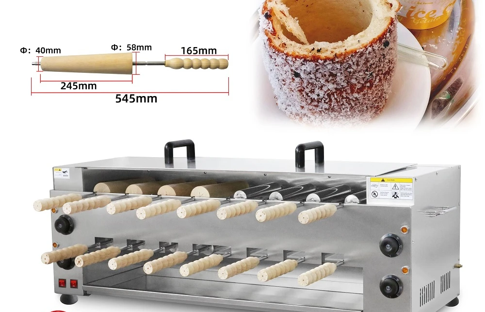 2023 New Design For NP-23-2 Automatic Chimney Cake Machine Kurtos Kalacs Trdelnik Donut Doughnut Ice Cream Cone Oven Grill