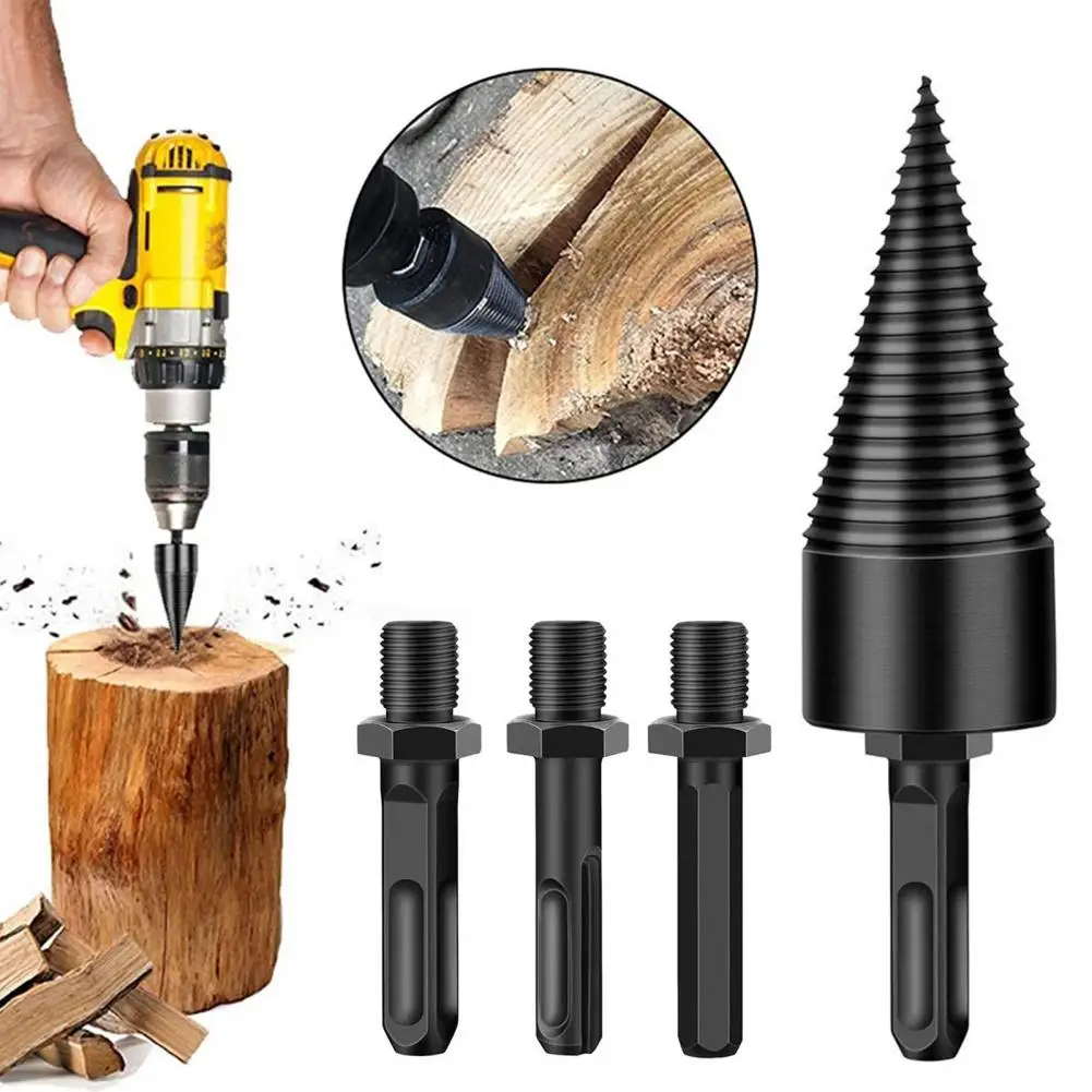 Wood Drill Bit Splitter Firewood Splitter Drill Bit for Electric Drills 42mm Wood Splitting Tool with Round Hex Square Handles