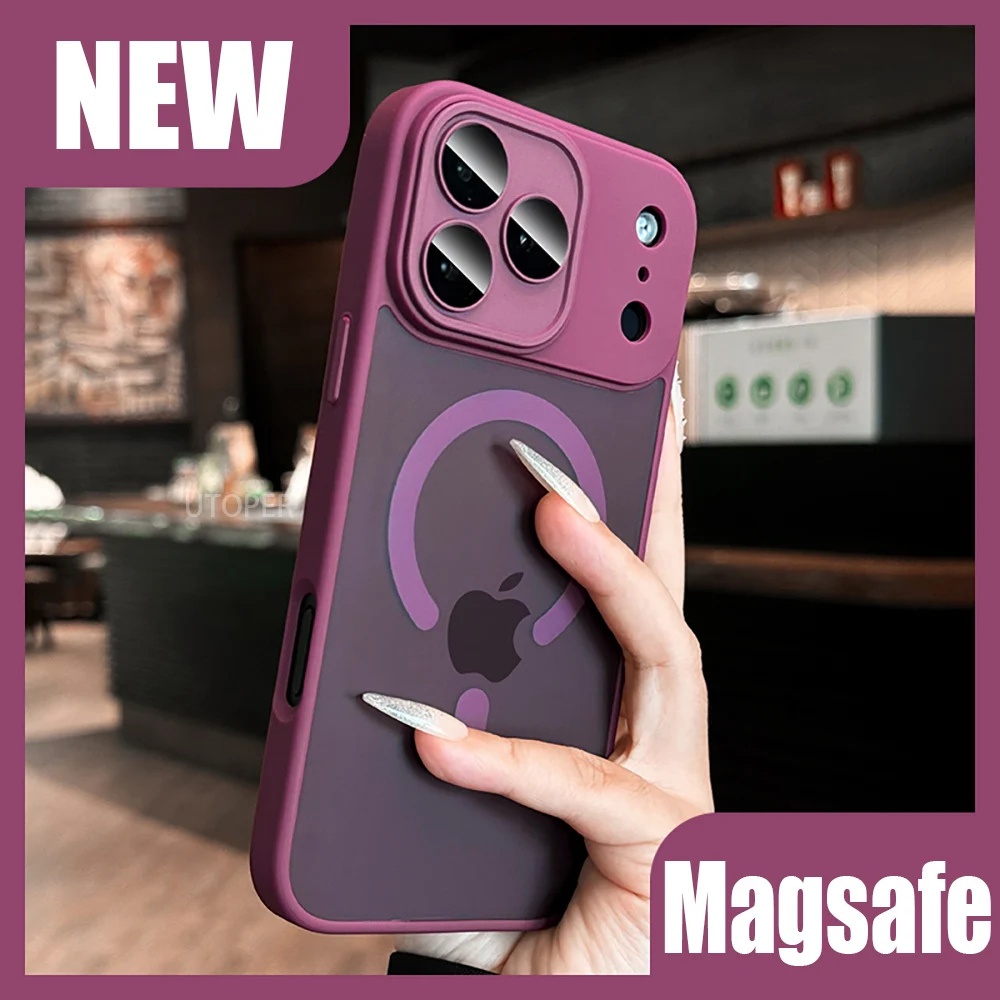 

Fashion Plum Color Translucent Frosted Case for iPhone 17 Air 16 15 14 13 12 11 Pro Max Plus Strong Magnetic Hard Protect Cover