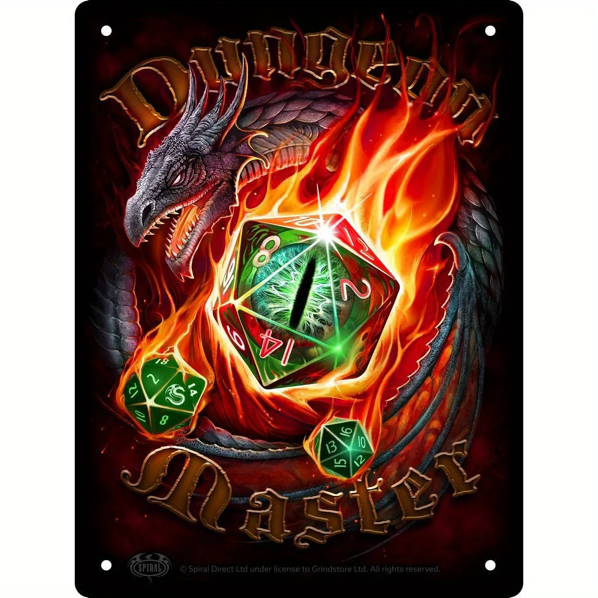 & Dragons Inspired Dungeon Master Tin Sign - Vintage RPG Game Decor with Fiery Dragon, d20 Die Heavy-Duty Iron Metal Po