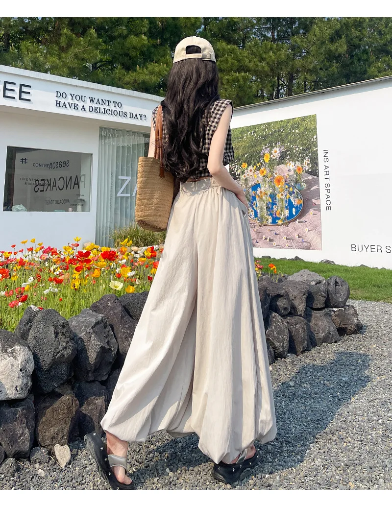 Women's Oversized High Waist Wide Leg Pants Spring Summer Solid Color Casual Cropped Pants Woman Loose Puffy Lantern Trousers
