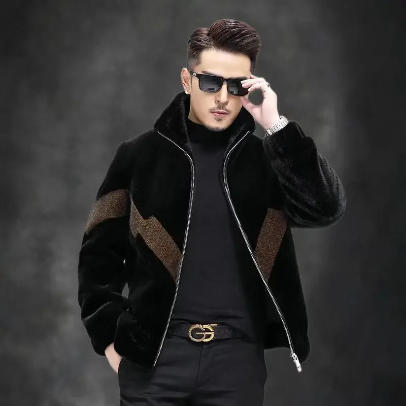 

2024 men's winter new imitation mink, thick fur, jacket, splicing casual