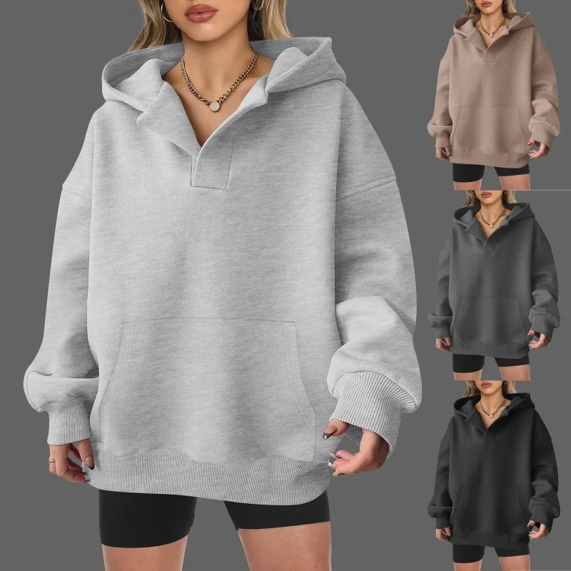 

Casual Hooded Hoodie Top for Female Fashion Solid Long Sleeve Pullover Loose Sports Tops Women Autumn Winter Womens Clothing New