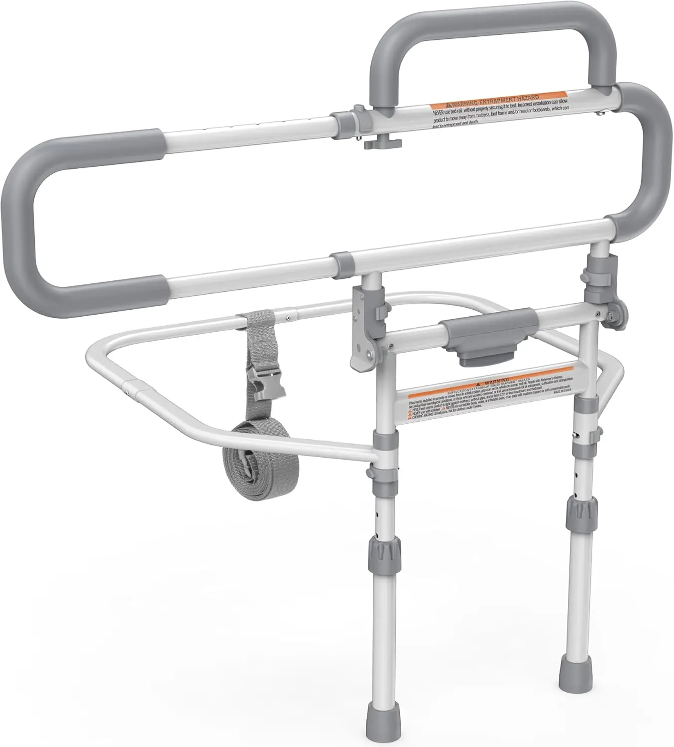 Heavy Duty Foldable Bed Rail for Elderly Adults Safety with Adjustable Heights Fits All Bed Sizes and Pocket - White Gray