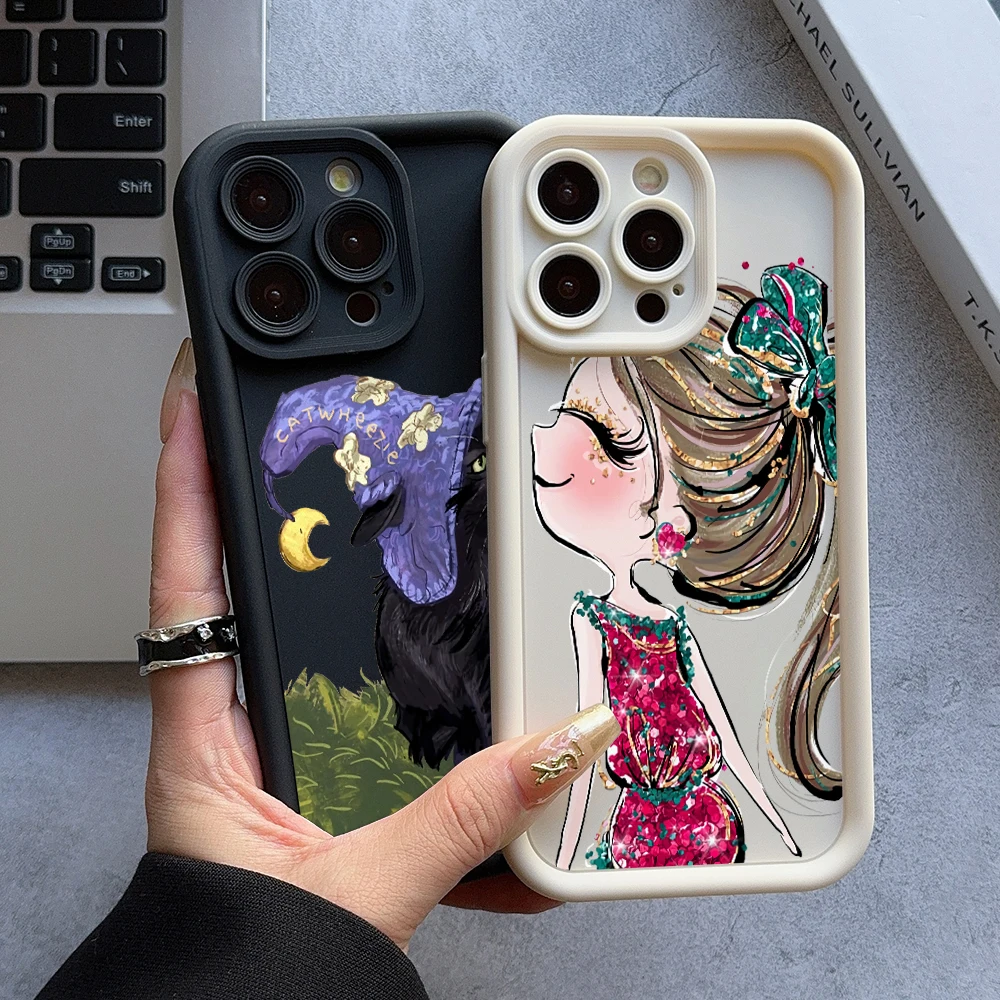 Cute Catwheezie Girl Phone Case for Oppo Reno 12 11 10 8 7 6 5 4 3 Reno12 Reno11 Reno10 Reno8 T Z F Pro Plus 4G 5G Ladder Cover