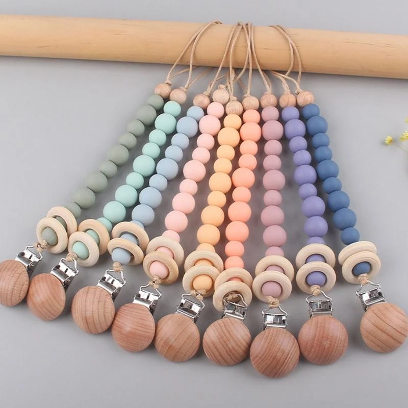 

J15U Baby Pacifier Chain Clip Nursing Teether Soother Holder Silicone Bead Chain Clip