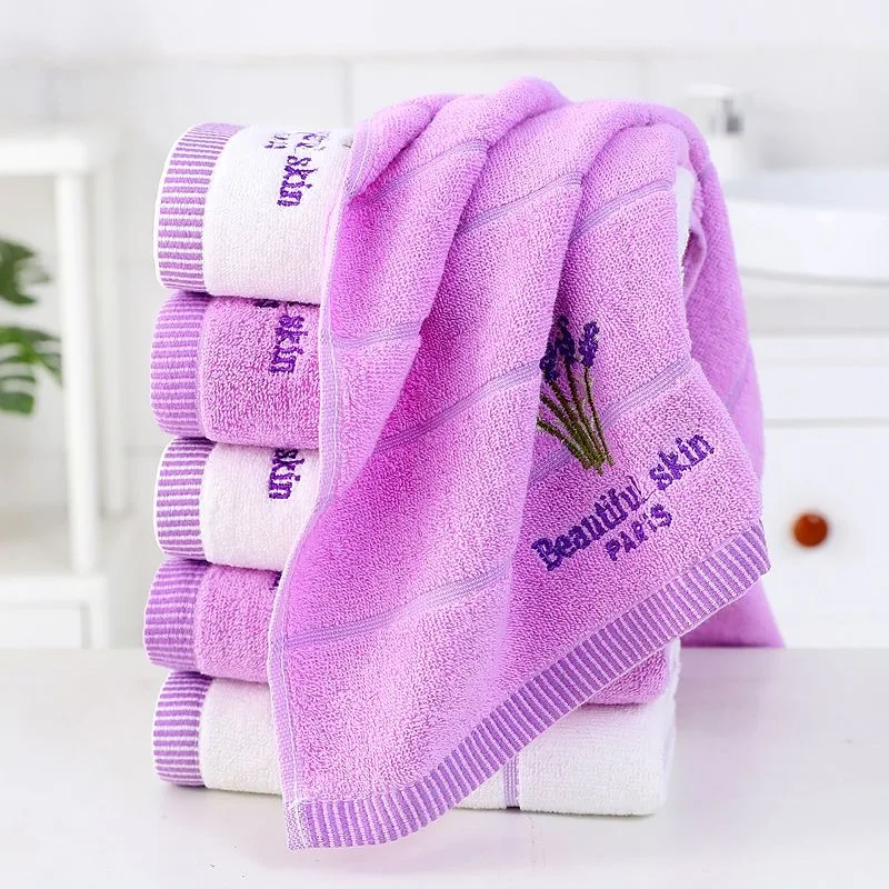 Cotton Embroidered Lavender Pattern Towel Absorbent Soft Household Pure Cotton Adult Face Towel Simple Couple Towel