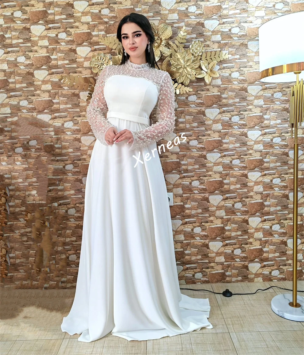 Customized Jersey Glitter Beading High Collar A-line Long Dresses Bespoke Occasion Women Luxury Evening Elegant Party Wedding