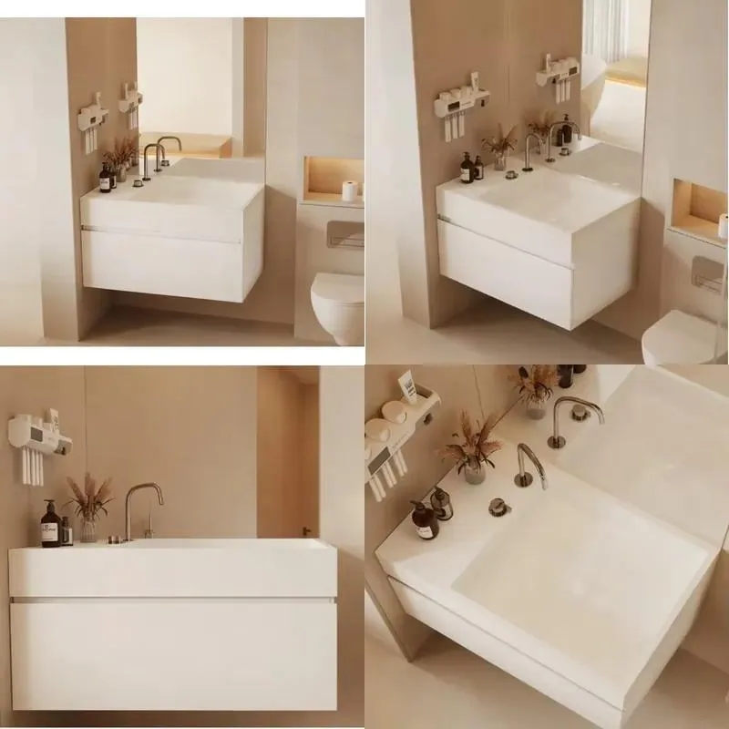 Artificial Stone Integrated Washbasin with Cabinet Easy to Clean Bathroom Sink