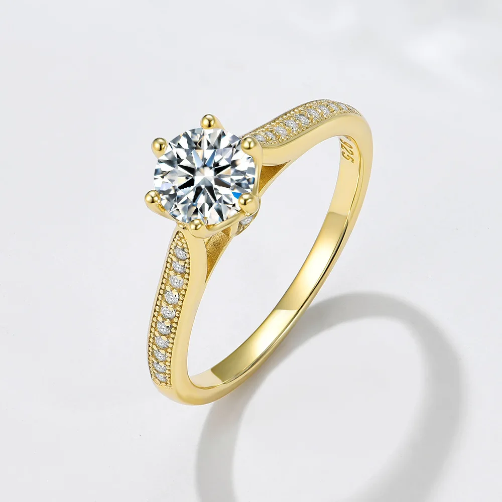 Dave&di S925 Pure Silver Classic Six Claw Diamond Set Zircon Ring European And American Cross Border Light Luxury Simple Fashio