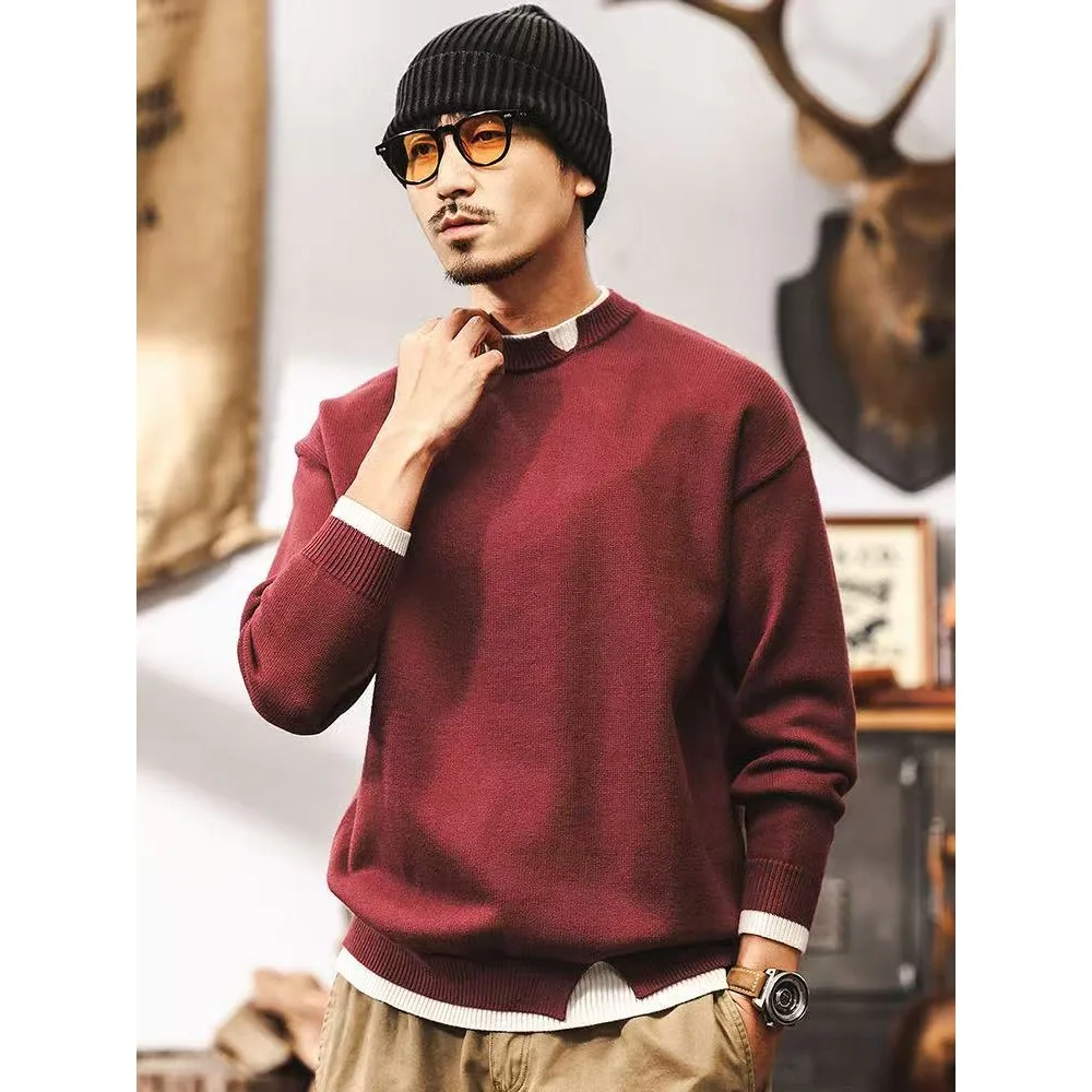 

Осень-зима 2025: мужские поддельные двухсекционные свитера, мужские толстые пуловеры с круглым вырезом, мужские повседневные теплые пуловеры, мужской вязаный свитер