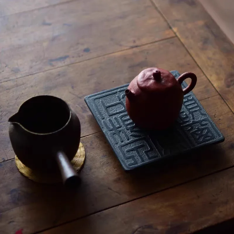 Square Tea Coaster Stone Tray Tea Ceremony Black Stone Zen Chinese Style Home Decor Seal Art Carving Teapot Mat Handicraft Gifts