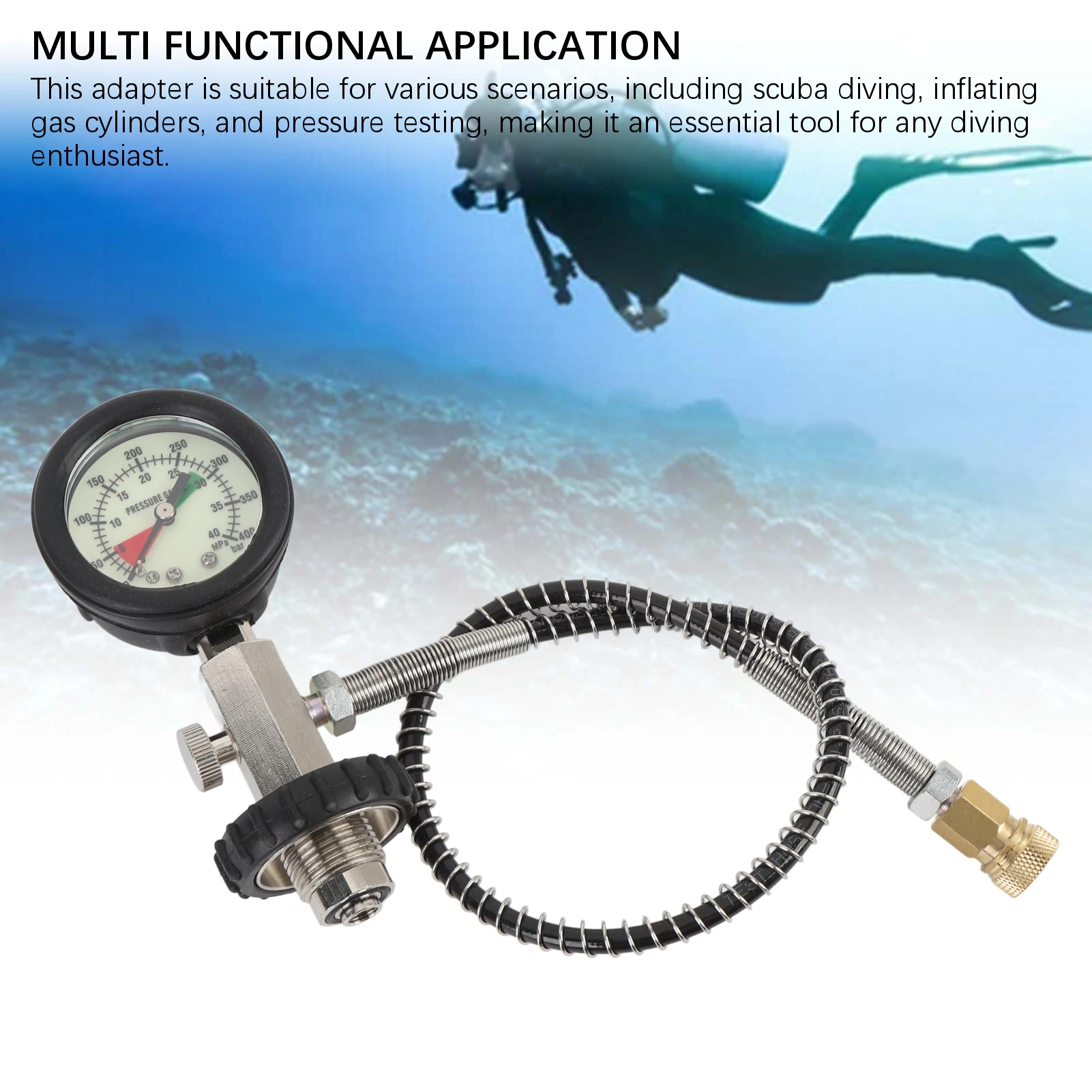 محول اسطوانة الغاز للغوص DIN صمام خزان كبير إلى زجاجات صغيرة محول متين وسهل الاستخدام لقياس ضغط الغوص