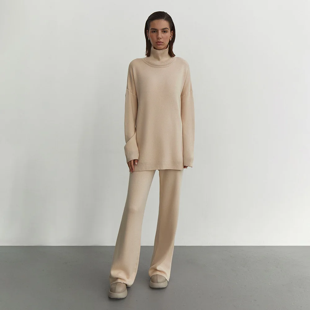 

Женские осенние комплекты из 2 предметов, водолазка, свитер, женский свитер с эластичной резинкой на талии, длиной до пола, вязаный наряд для женщин