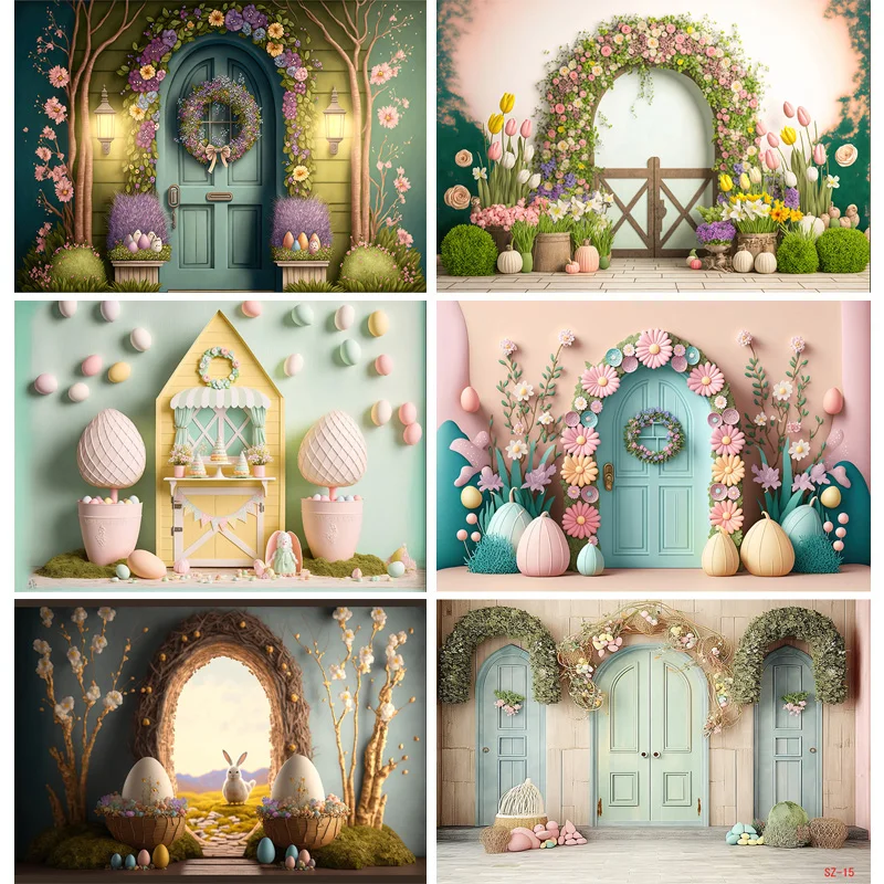 

SHENGYONGBAO Easter Scene For Photo Studio Background Celebrations Green Spring Eggs Rabbits Photography Backdrops Props FR-01