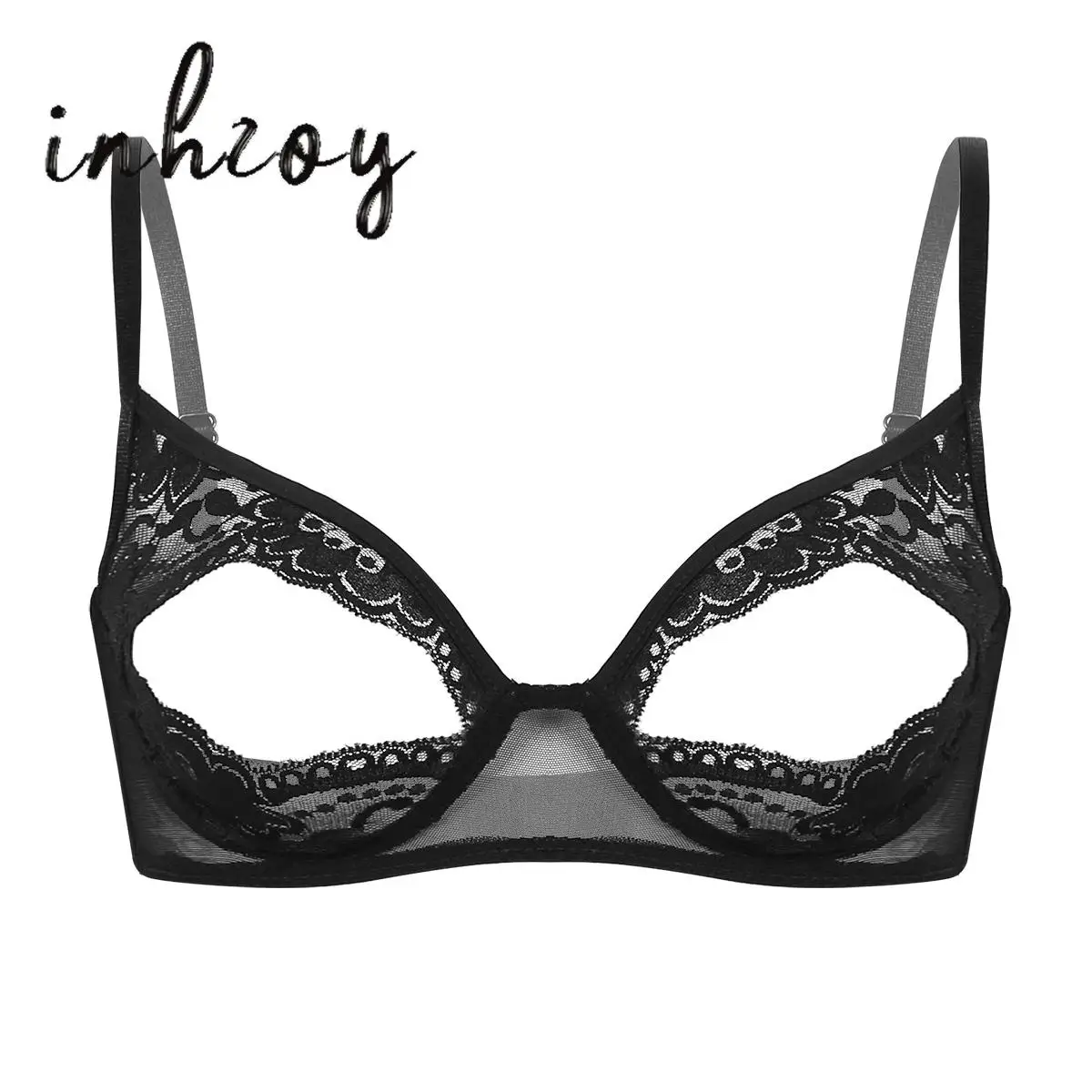 Lencería exótica para mujer, sujetador Sexy con pezones expuestos, Tops de encaje completo, copa abierta transparente, sujetador sin forro, Bralette, ropa interior