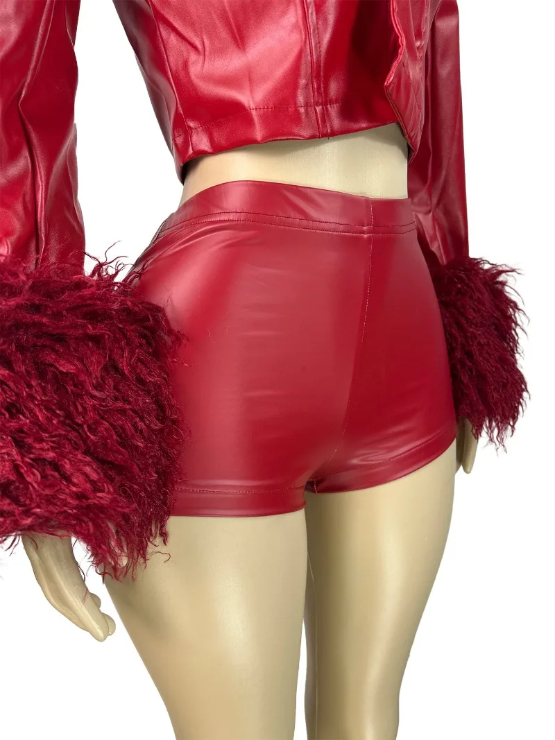 بسط بولي Leather الجلود ضيق العجل طول السراويل موضة مرونة عالية الخصر الغنيمة رفع نحيل طماق النساء الصلبة بناطيل كاجوال #3