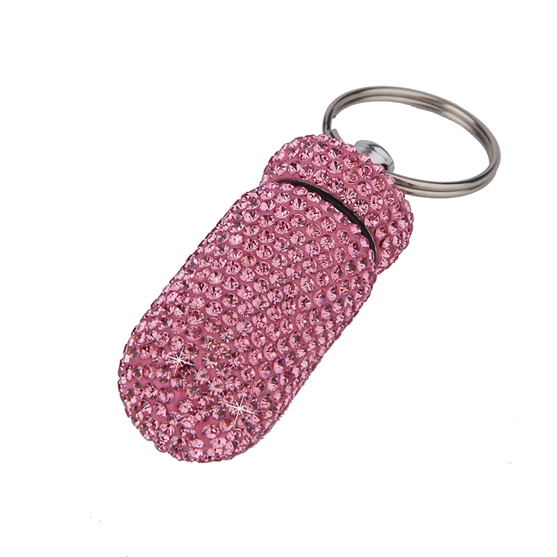 Mini Pill Bottle Keychain Full Rhinestone Aluminum Alloy Pill Storage Cases Portable Medicine Organizer Storage Containers