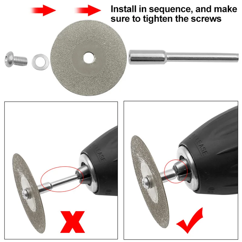 10 Pcs Emery Cutting Blades Drill Bits+2 Mandrel Connecting Rod Diamond Rotary Tool Cutting Disc Electric Grinding Saw Blade