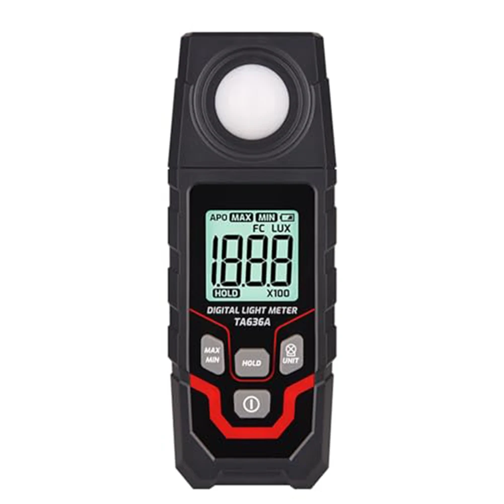 Digital Lux Meter 0.1-200000 Lux (0.01-20000 FC) Backlit LCD Silicon Photodiode 120° Sensor Auto Power TA636A Black