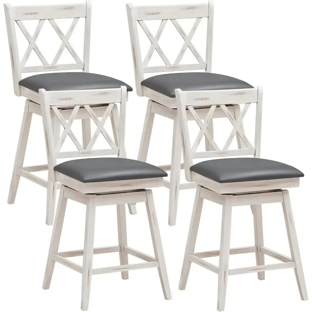 Bar Stool Set of 4, 360 °Swivel Counter Height 25inch Bar Stool with Foot Rest Upholstered Cushion & Ergonomic Backrest