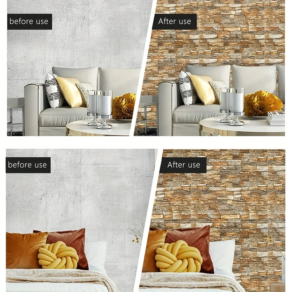 70cmx1/3/5/10M 3D Brick Pattern Wall Stickers Self-adhesive Wallpaper Waterproof Stickers DIY Home Decoration Foam Wall Stickers