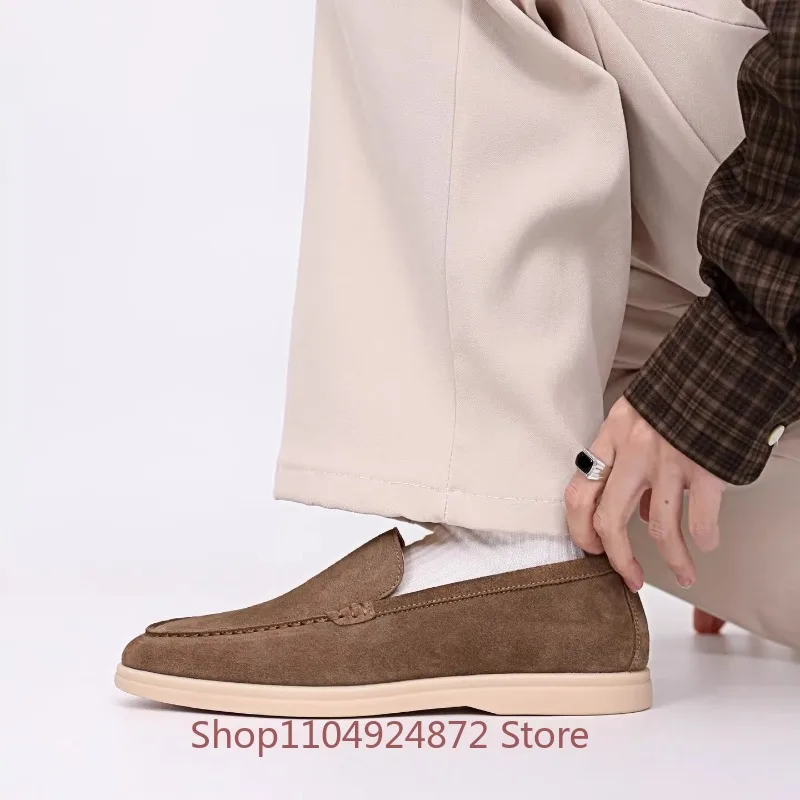 

Designer Luxury Casual Genuine Leather Loafers Men's Slip on Loafers Youth Breathable Flat Work Outdoor Driving Shoes Male