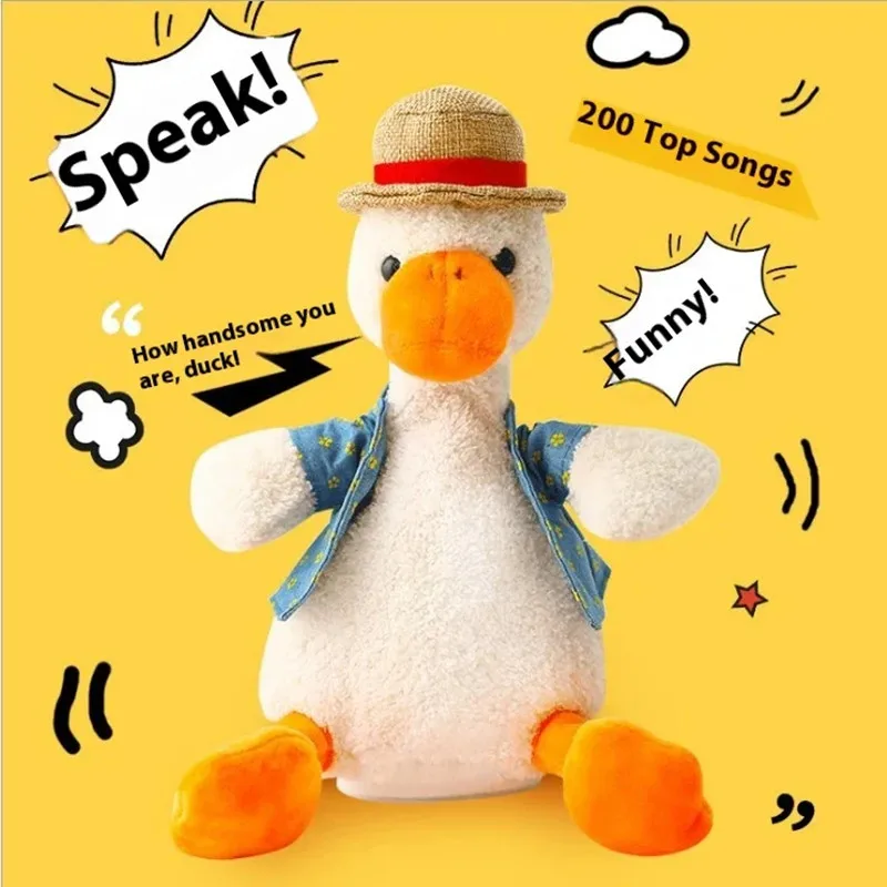 

Talking Duck Plush Stuffed Toy Sound Recording Voice Velvet Vivid Animal Hat Decorative Doll Repeat Speak Gifts Baby Toys