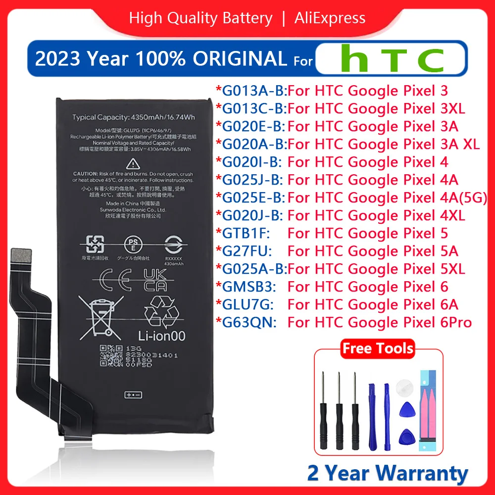 

Original New Replacement Battery For HTC GOOGLE PIXEL 3 3A 3XL 4 4A 5G 4XL 5 5A 5XL 6 6A 6XL Pro 5G Nexus Mobile Phone Batteria