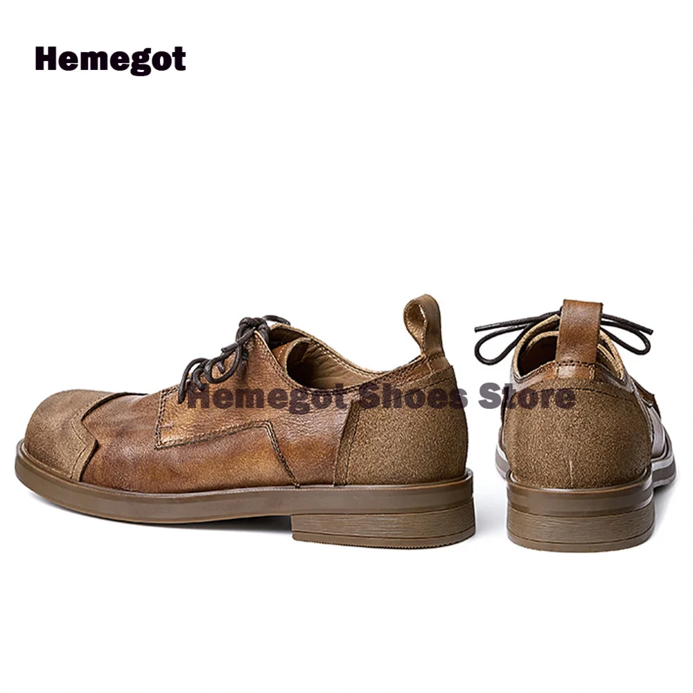 Vintage Bicolor Handmade Men Shoes British Style Brown Leather Cowhide Men's Lace-Up Shallow Round Toe High Quality Men Shoes