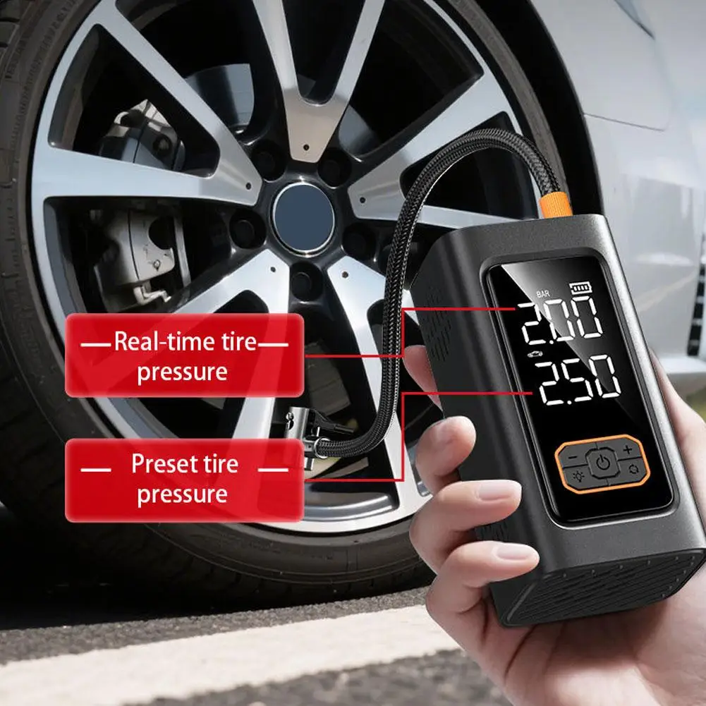 

Tire Inflator Portable Air Compressor - 10000mAh 350 PSI Air Pump With LED Light And Digital Pressure Gauge For Motorcycle, Auto