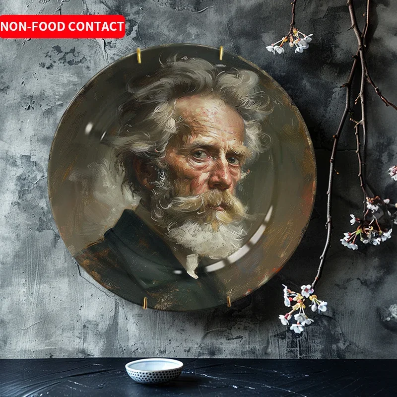 1pc Vintage Art Ceramic Decorative Plate - Beard Gentleman Portrait Wall & Tabletop Ornament, Non-Food Contact Home Decor,