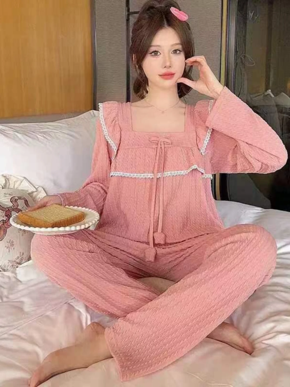 

Pure Cotton Sleepwear Women's Spring Autumn Long Sleeve Embroidered Simple Style Princess Sweet Home Clothes Two-Piece Set