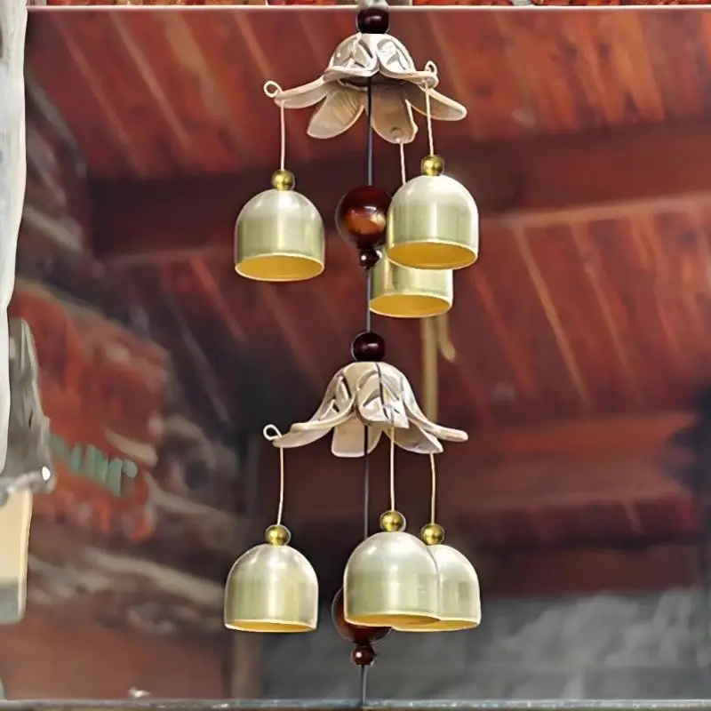 Doppelte Metallklingel Windspiel in Messingfarbe mit klarem Klang, Hängedekoration für Veranda, Balkon, Feiertags- und Partydekoration – Detail 10