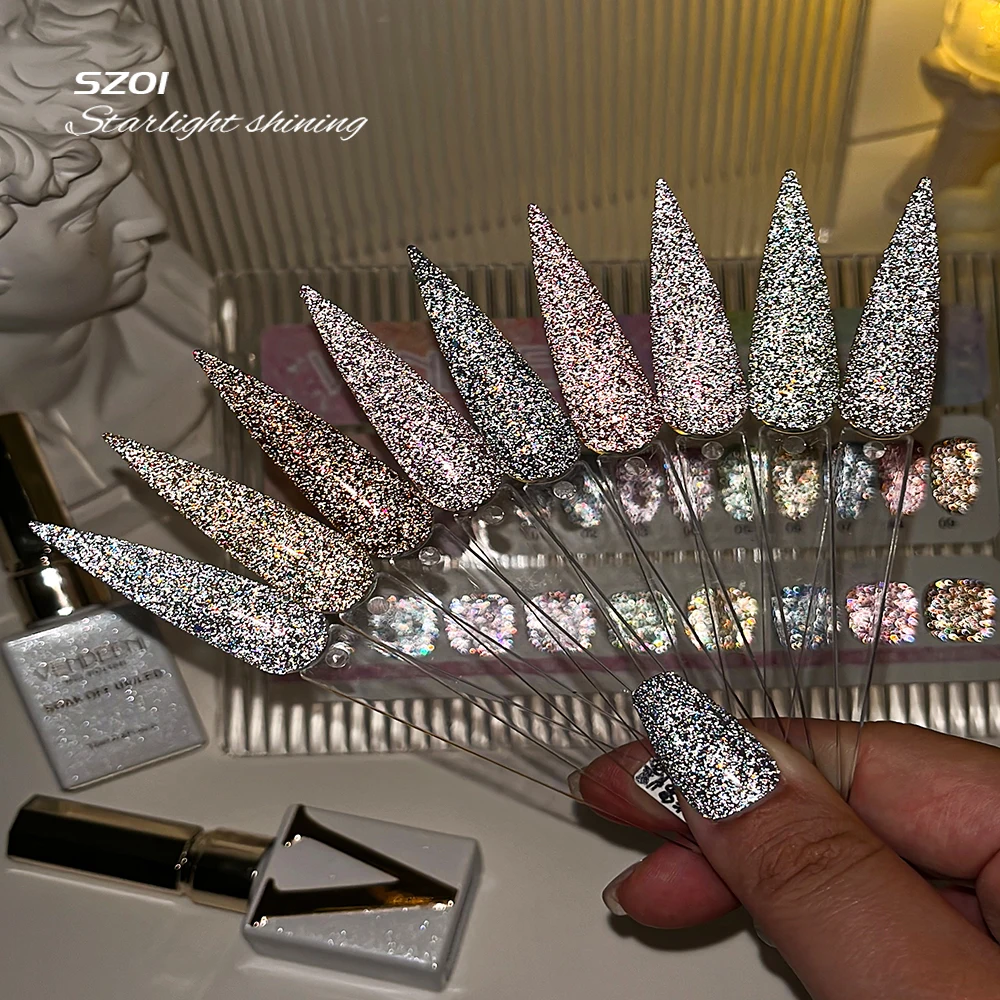 Vendeeni 9 colori/set colori caramelle glitter diamante spezzato gel smalto UV LED paillettes manicure smalto per unghie con carta colorata