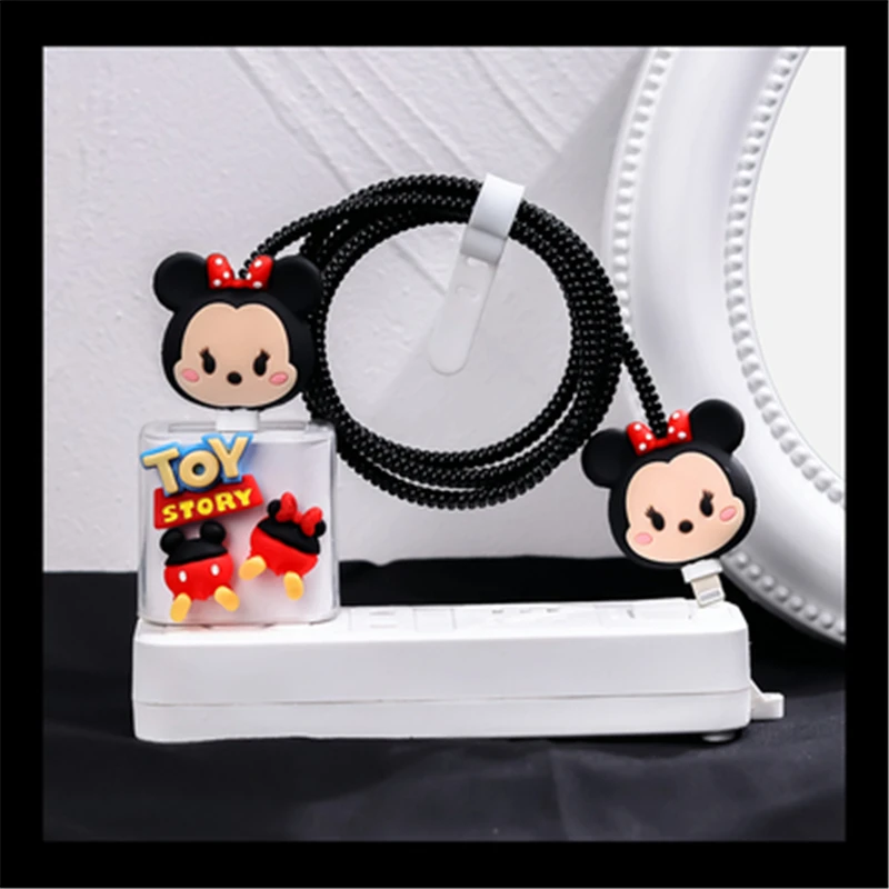 Disney Mickey Minne Cable Winder Set Cartoon Charger USB Cable Protector For Apple IPhone Cable Protect Decoration