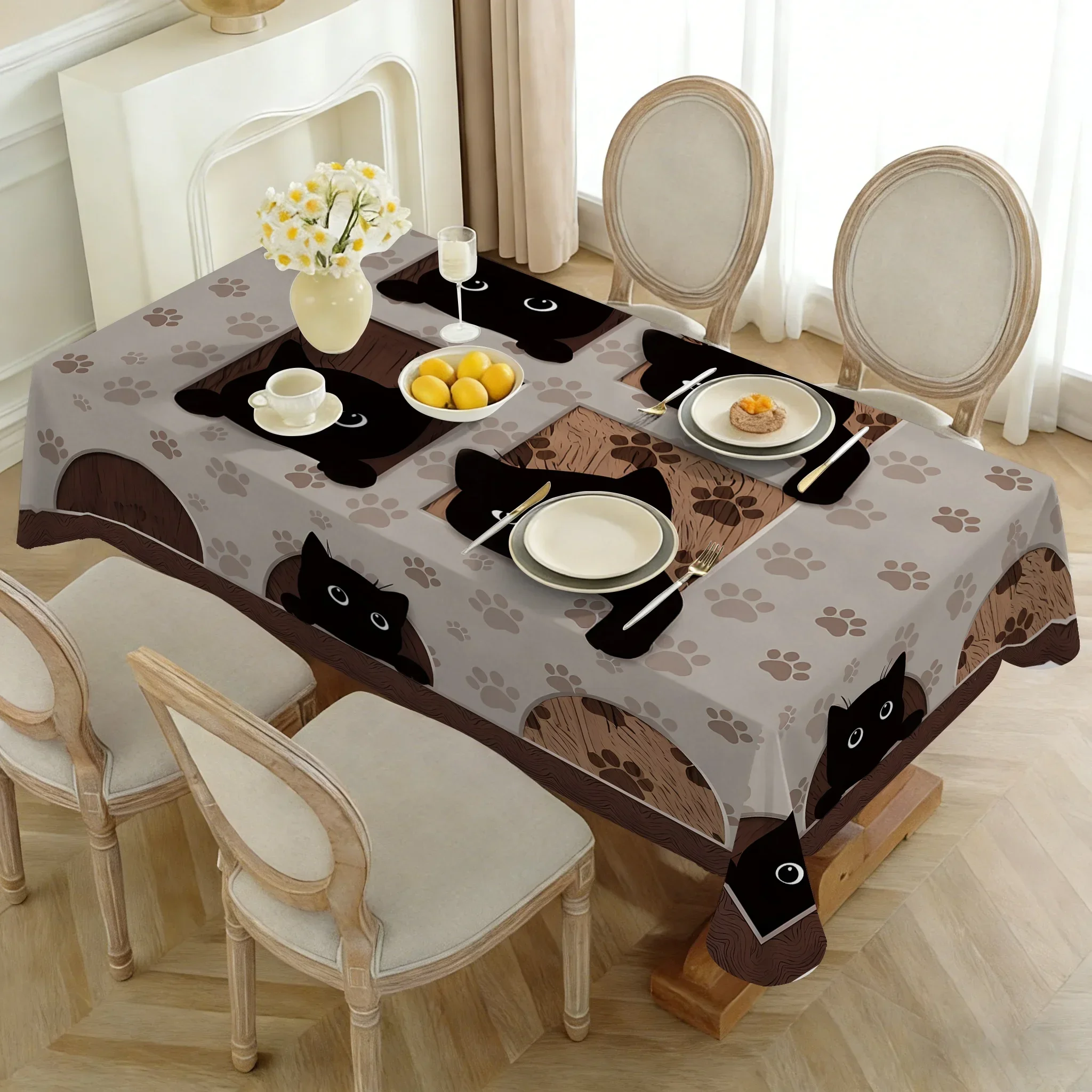1 piece of cute black cat paw print tablecloth, for a cartoon cat-themed afternoon tea setupxzj