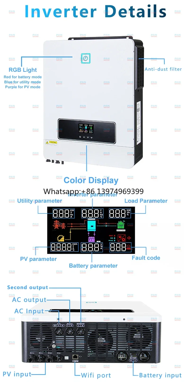 10kva 12kva off Grid High Frequency Hybrid 48vdc 8.2kw 10.2kw Solar Inverter Built-in 160A MPPT factory
