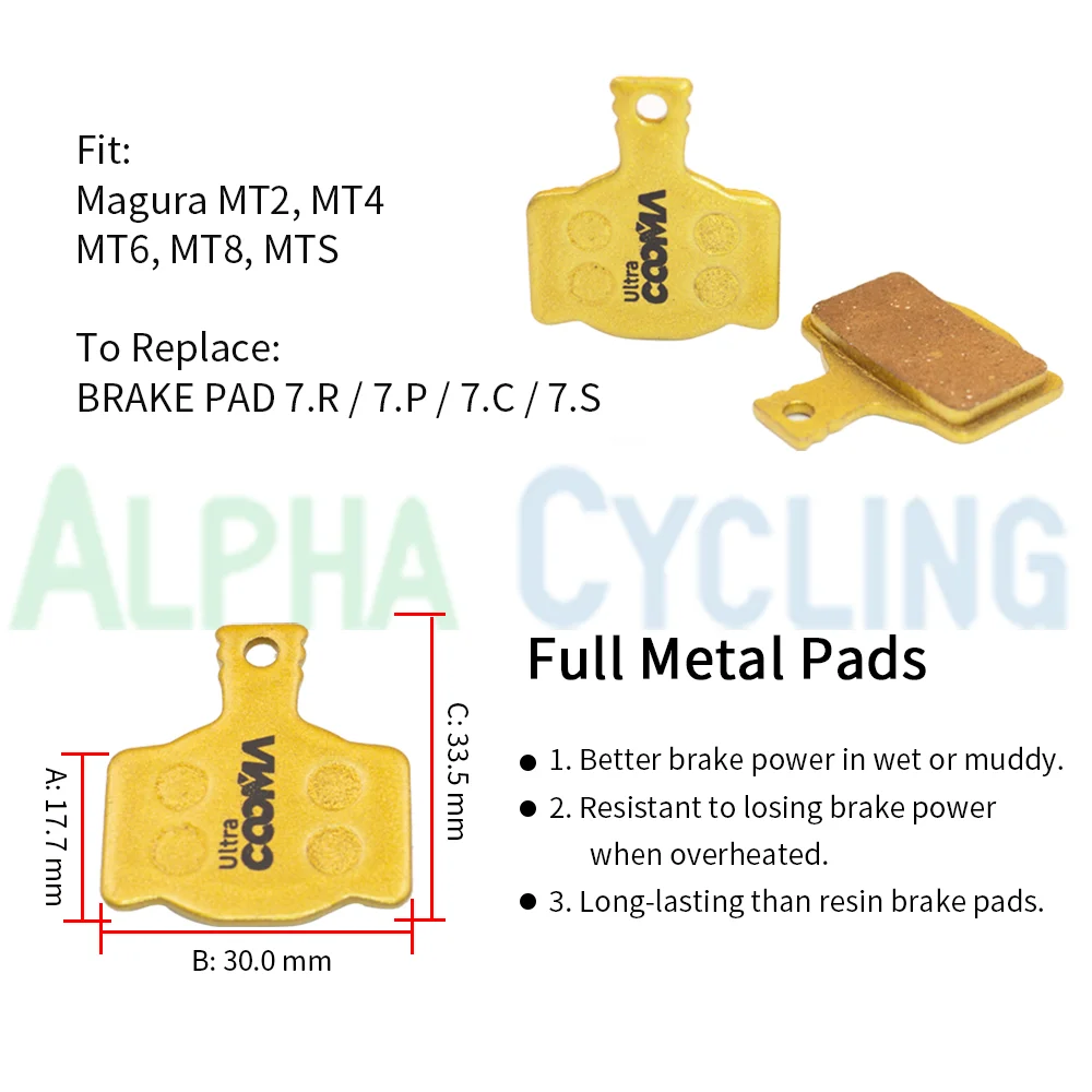 4 Pairs, Bicycle Disc Brake Pads For Magura MT1893 MT2 MT4 MT6 MT8 MTS Caliper, Gold Full Metal