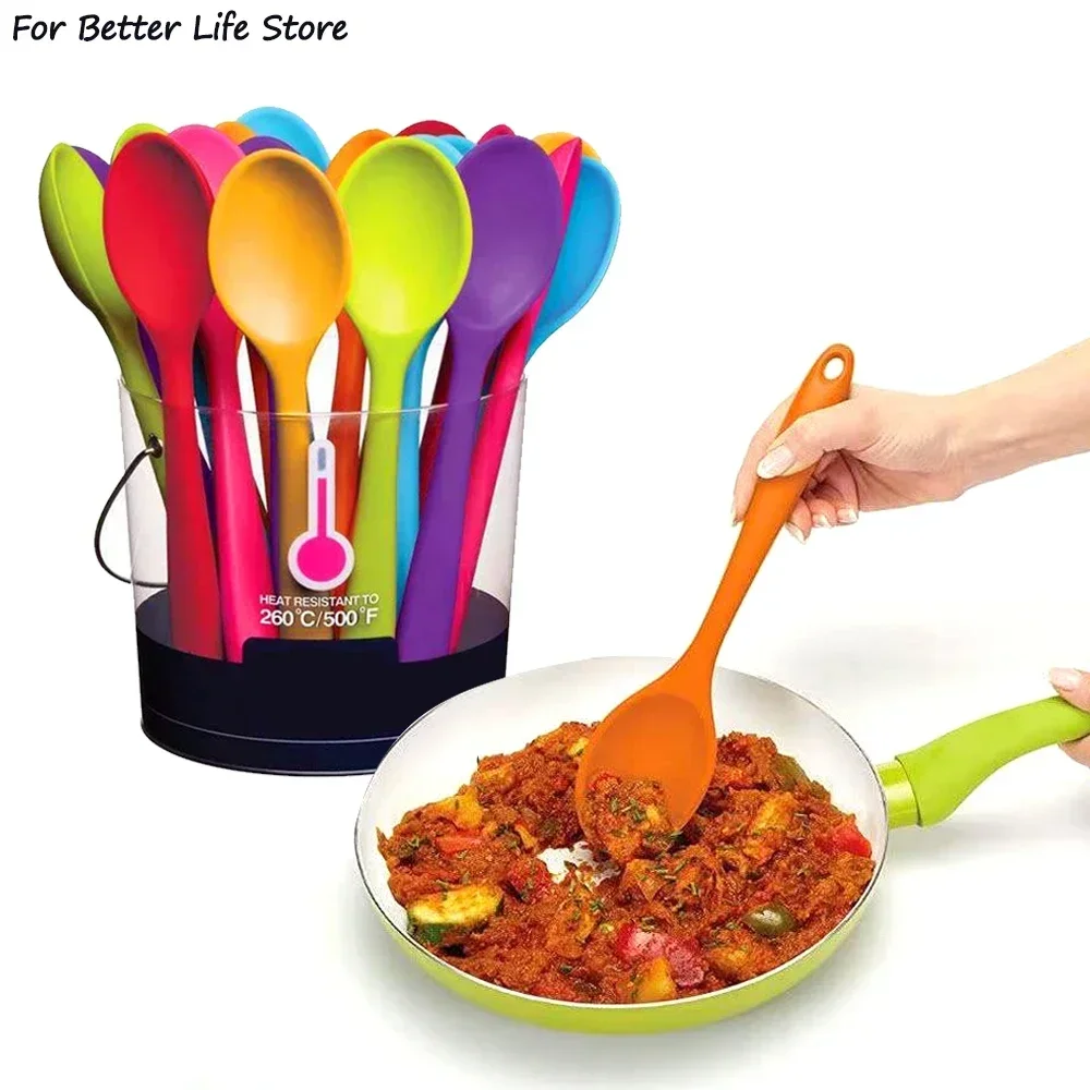 

For Better Life 1Pc Soft Silicone Spoon Stirring Long Handle Tableware Cooking Utensils Ladle Kitchen Accessories