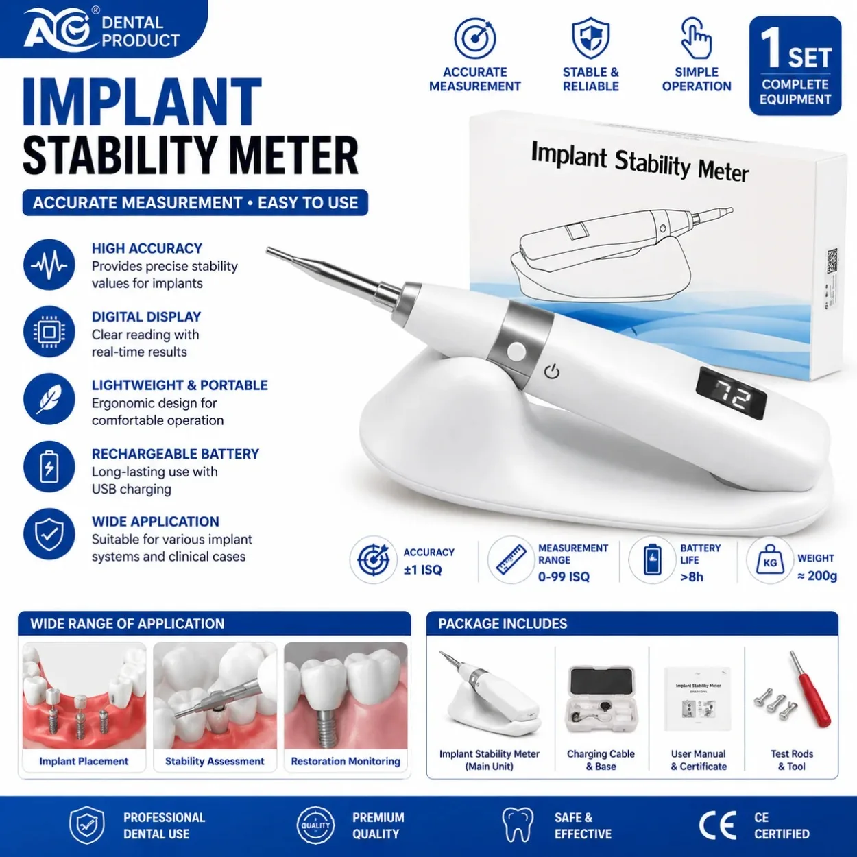 AG Dental Implant Locator Rotation Sensor Stability Tester Meter for Measurement Implant Stability Resonance Frequency Tool 1box