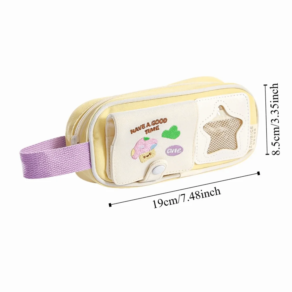 Multilayer Y2K Cartoon Stationery Bag Embroidery PVC Display Korean Pencil Case Handheld Desktop Storage Ins Pencil Pouch Unisex