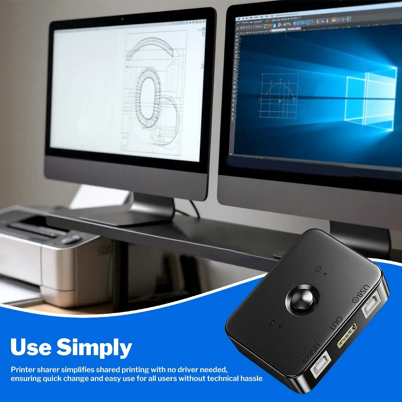 

Принтер USB 2-портовый USB-разветвитель Селектор принтера Разветвитель-концентратор Конвертер USB-устройство разделения печати для контрольных помещений Видео