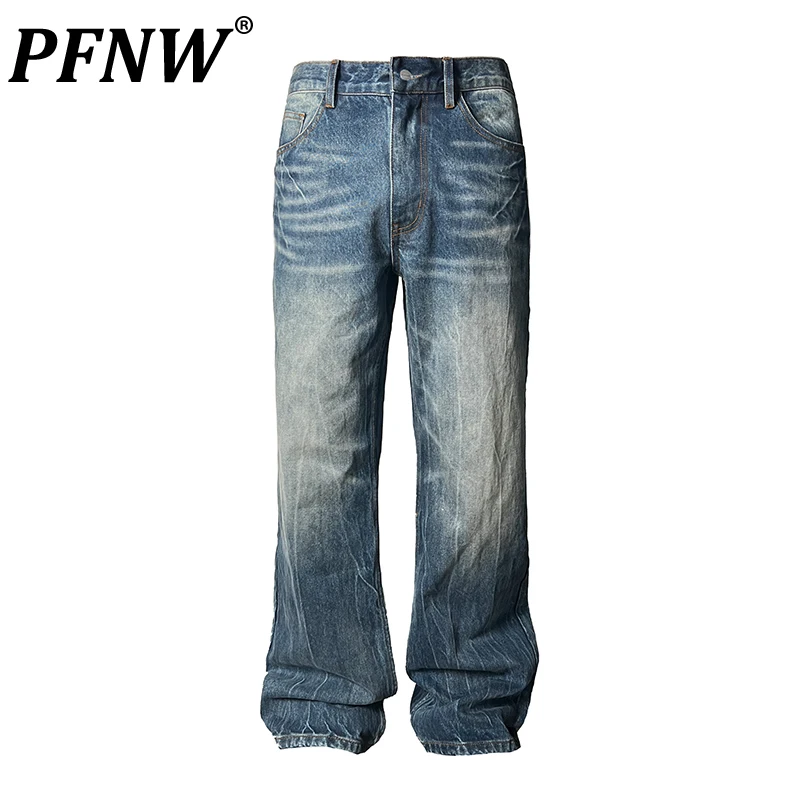 Pfnw high street calças de brim masculinas padrão de grão relâmpago desgastadas calças jeans masculinas queimadas calças casuais 2023 inverno novo 28w2345