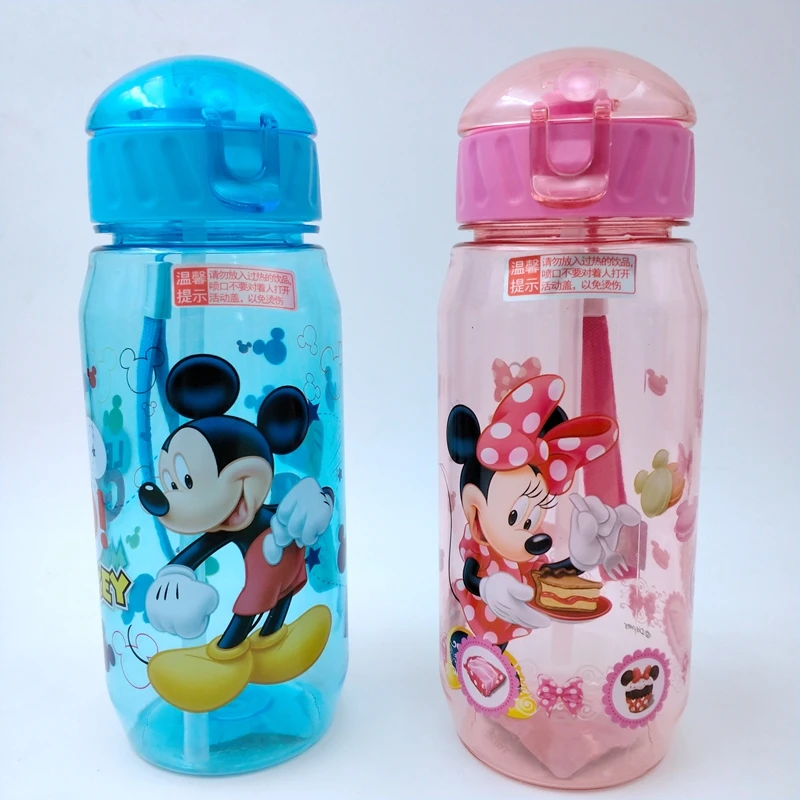 Disney Straw Cup Marvel Captain Mikey Minnie Mouse Sofia Childen Cartoon Portable Water Cup Bottle Boy Girl Gift 450ML