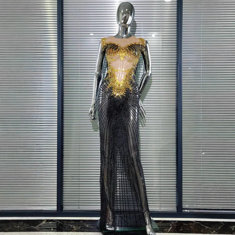 Nova chegada vestido de desempenho feminino vestido de diamante banquete de aniversário elegante vestido longo fino vestido de noiva vestido de desempenho