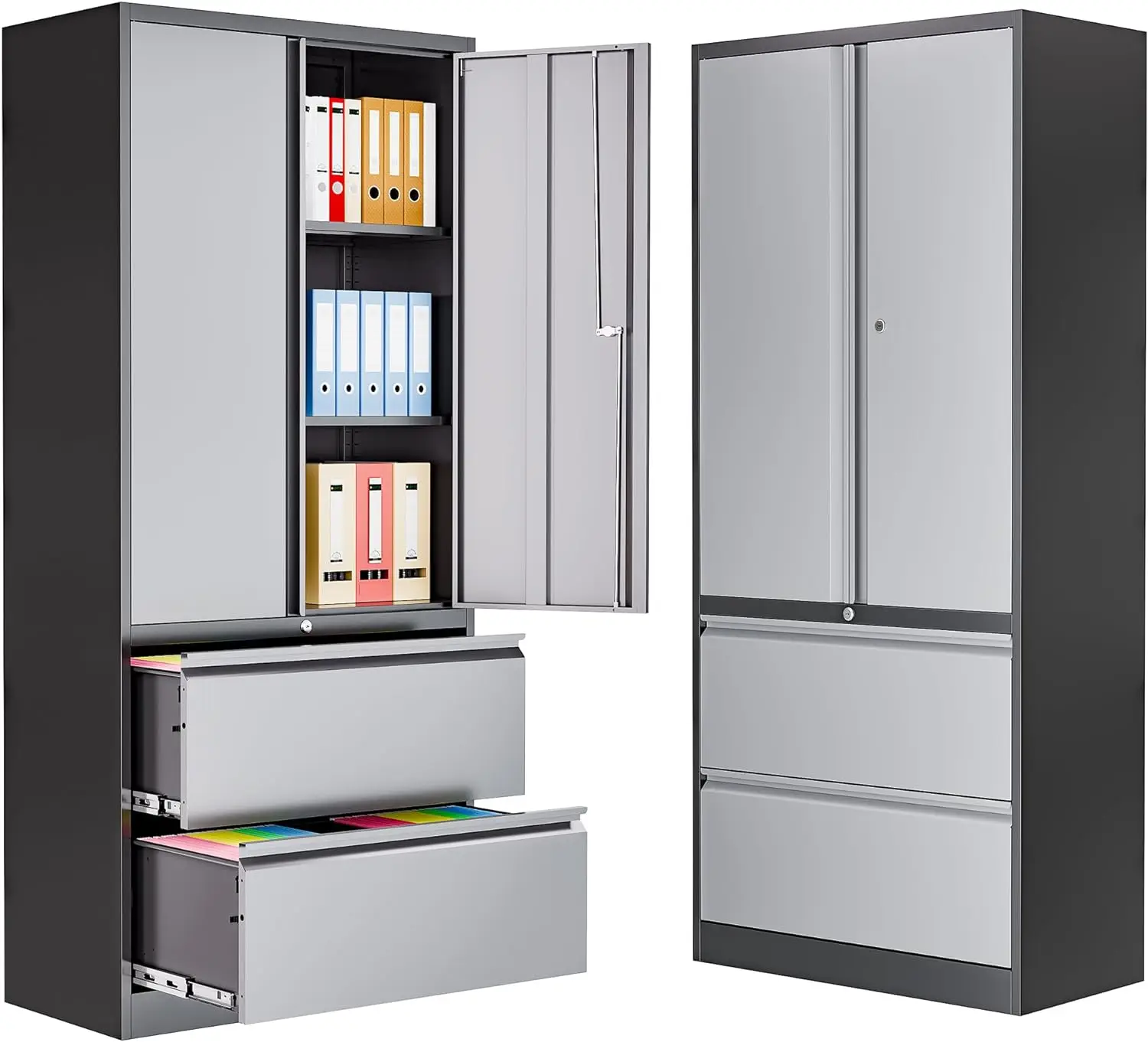 

LISSIMO Metal File Cabinet with 2 Drawers,Office Storage Cabinet with Adjustable Shelves, Lockable Lateral File Cabinet